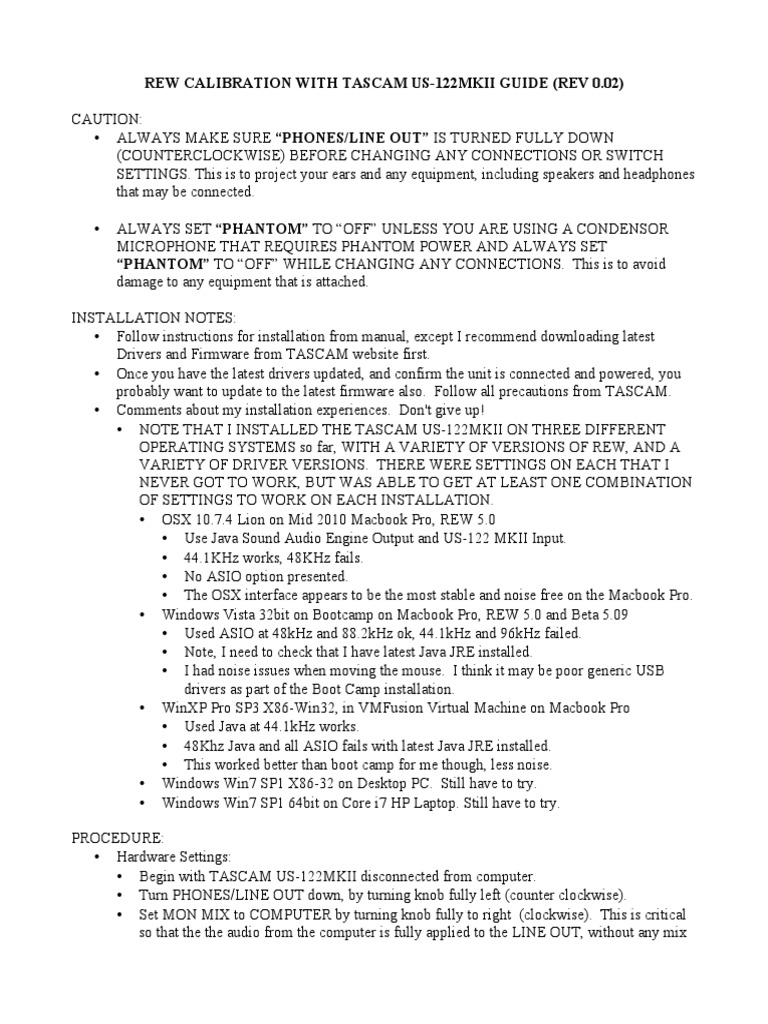 Rew Calibration With Tascam Us120mkii PDF Headphones Analog To Digital Converter