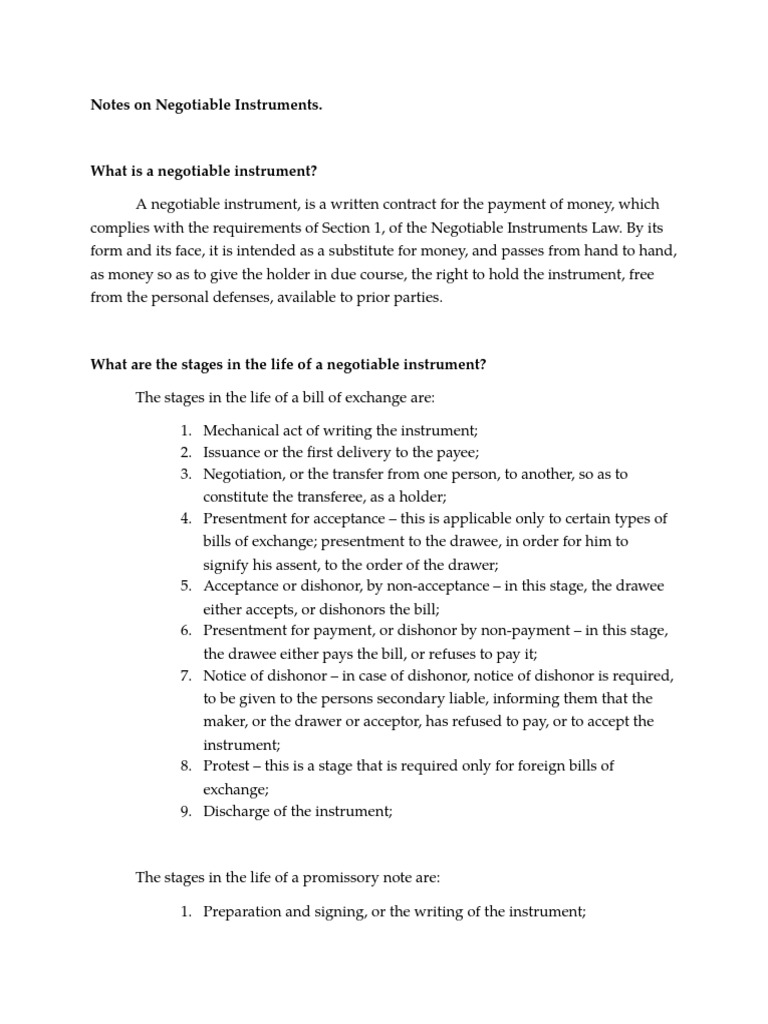Overview of Negotiable Instruments Law | PDF | Negotiable Instrument ...