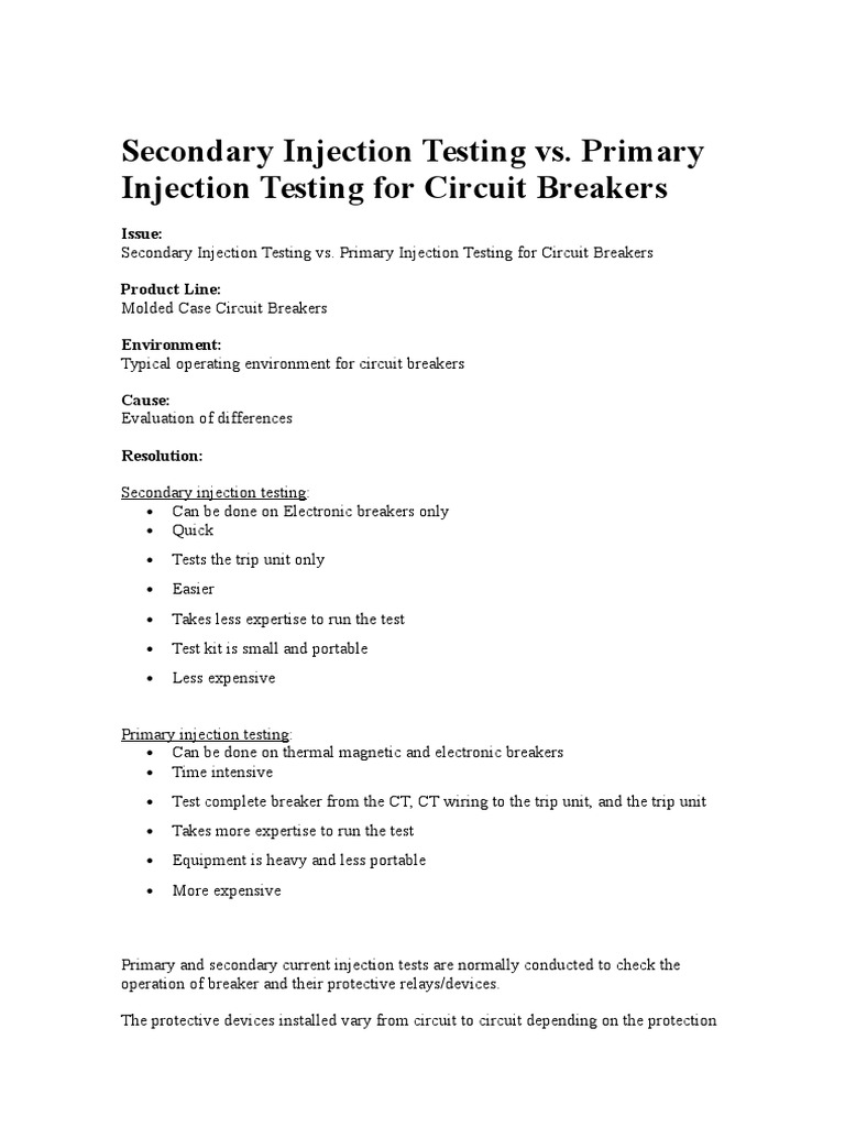 Secondary vs Primary Injection Testing | PDF | Relay | Electric Current
