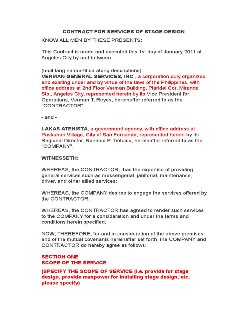 SAMPLE Contract For Services PDF Independent Contractor Employment