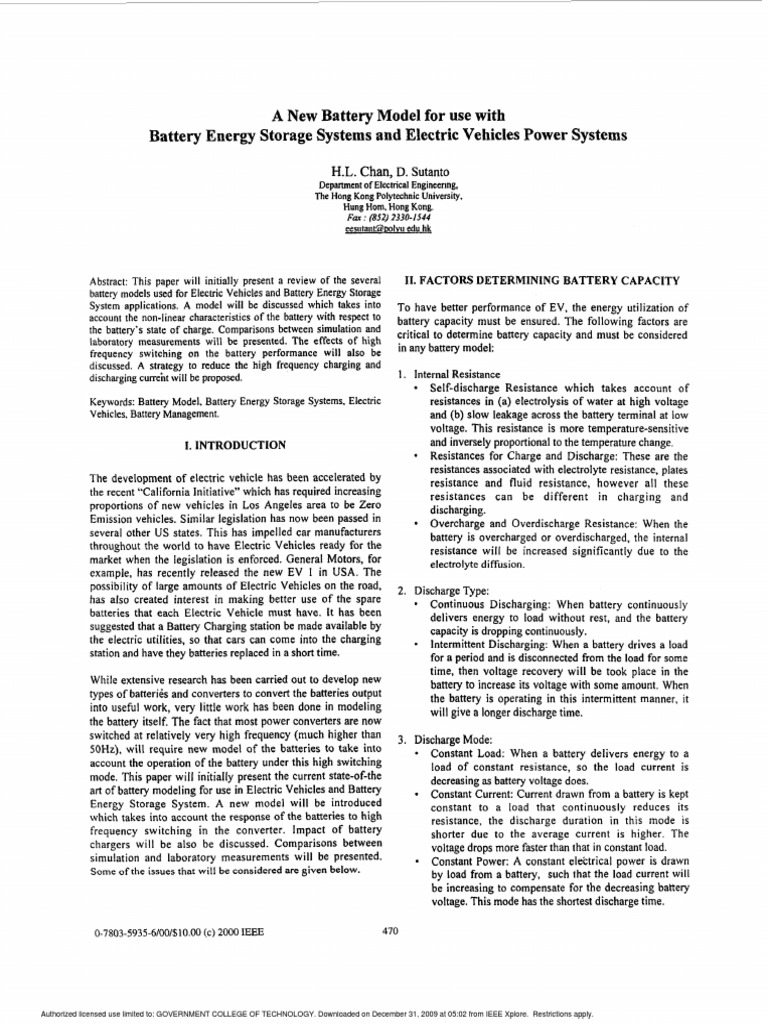New Battery Model for EVs and Storage Systems | PDF | Battery ...