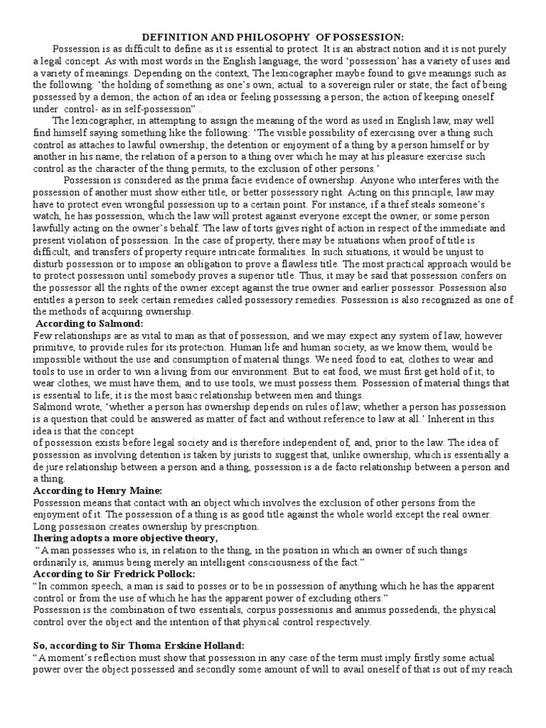 Understanding the Concept of Possession | PDF | Conversion (Law) | Seisin