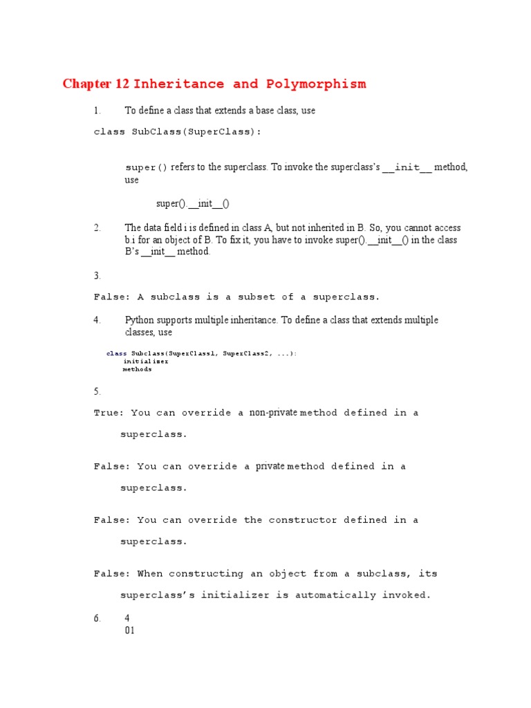Chapter 12 Inheritance and Polymorphism: Class | PDF | Teaching Methods ...