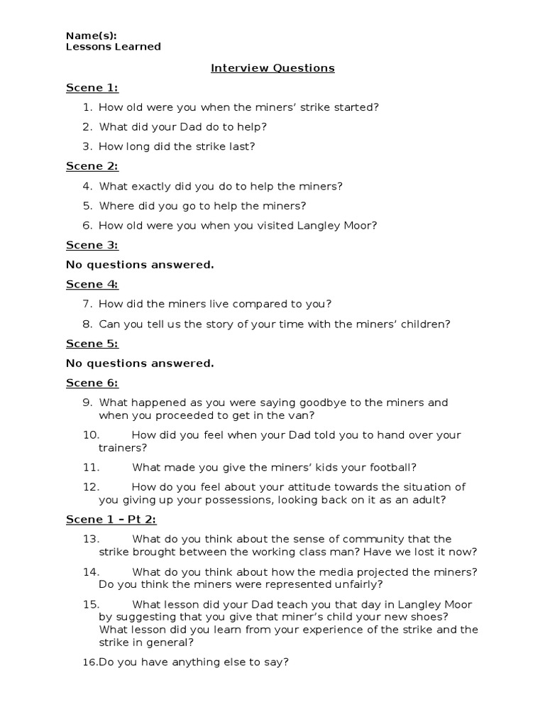 Miners' Strike Interview Questions Guide | PDF | Self-Improvement