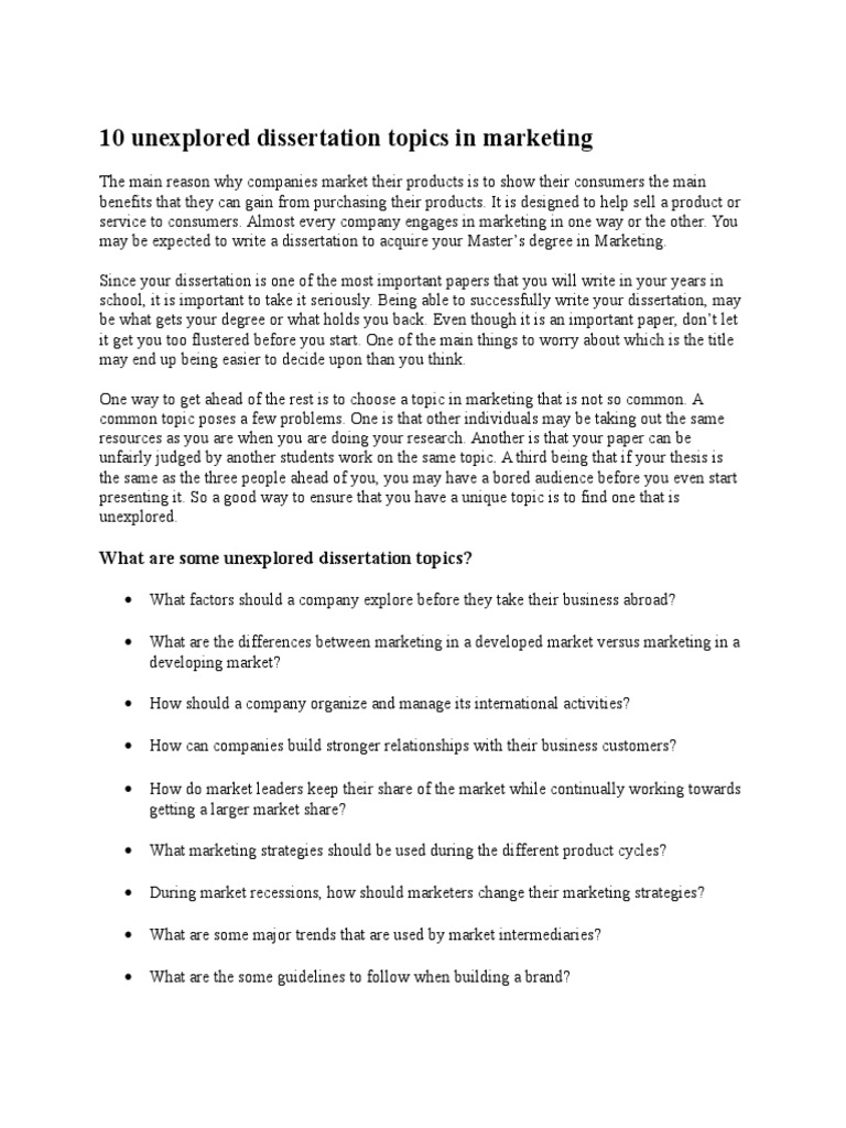dissertation subjects marketing