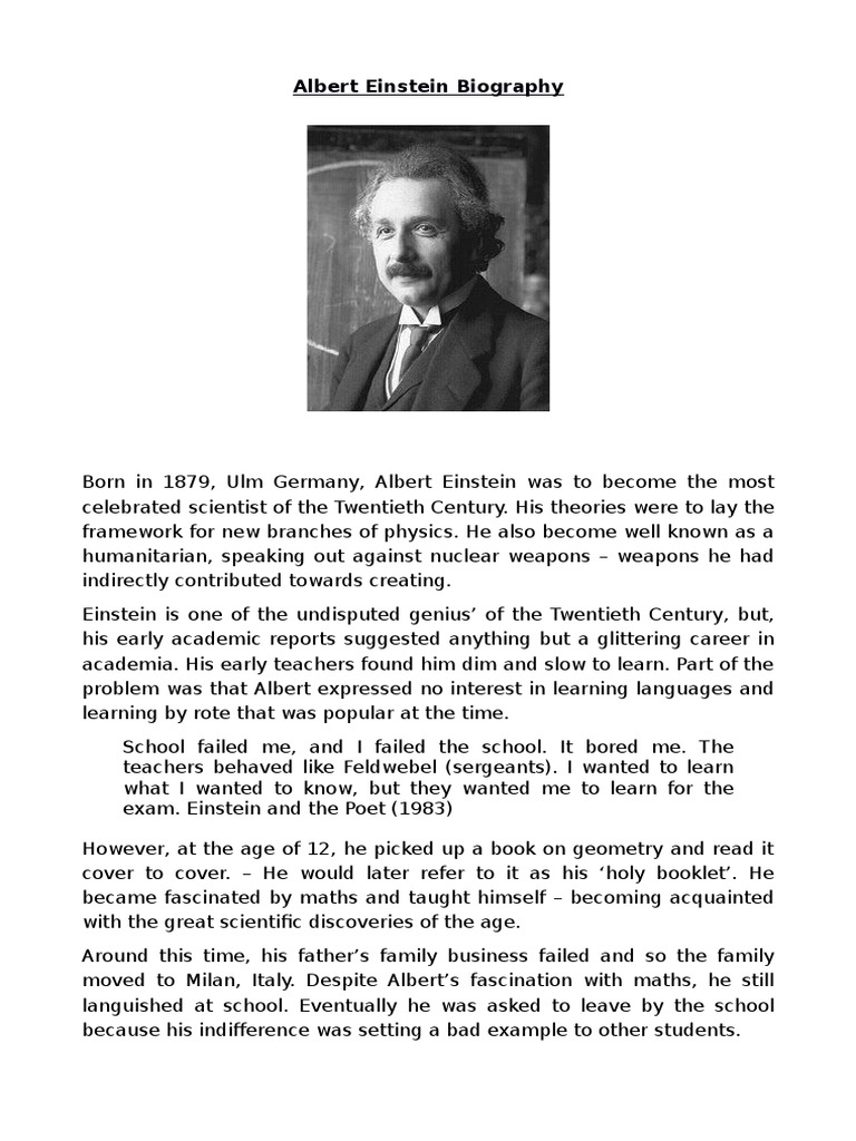 short biography of albert einstein in english