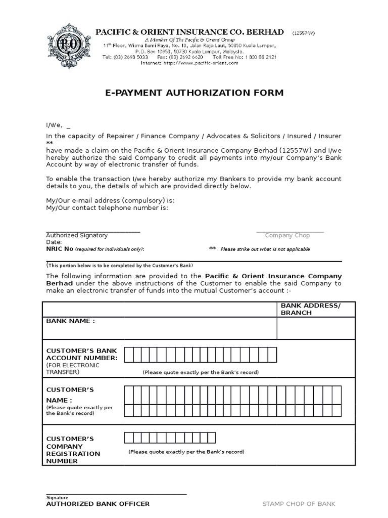 E-Payment Authorization for Claims | PDF