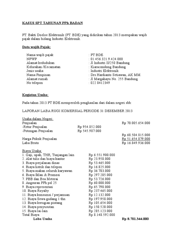 Soal Latihan PPh BADAN