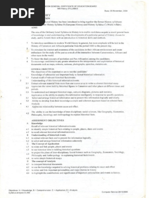 560 History Syllabus Cameroon Africa - 