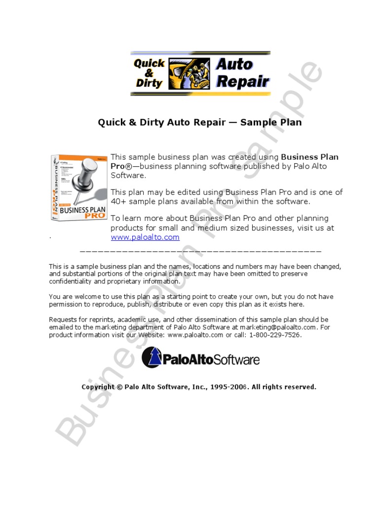 Quickanddirtyauto Business Plan  PDF  Value Added Tax  Balance For Towing Business Plan Template