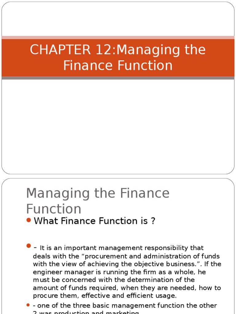 Chapter 12 Managing the Finance Function Ppt | Inventory | Risk