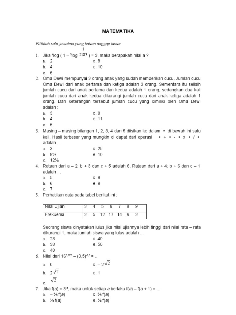 Soal Matematika To Akbid Cipto