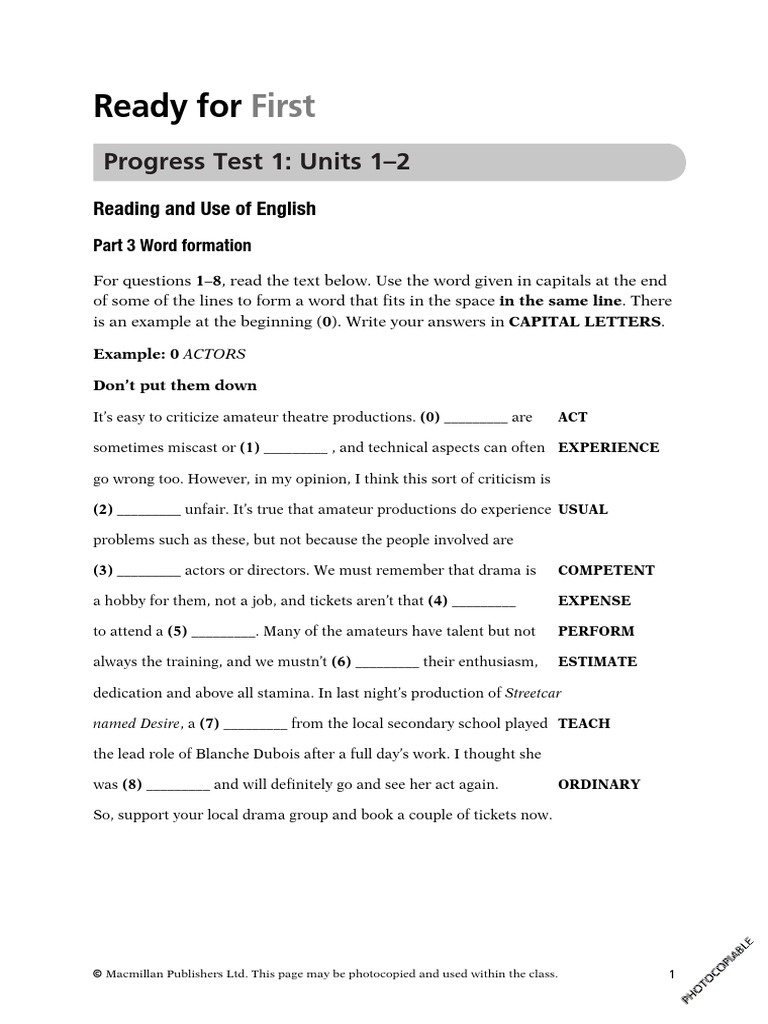 Gold Experience B1 Progress Test 1