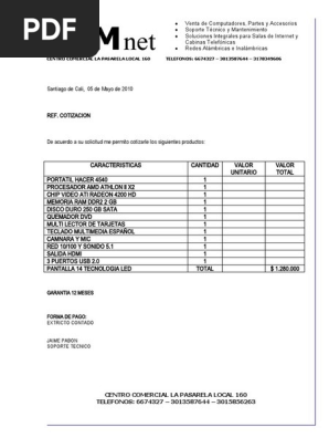 Formato Cotizacion Portatil