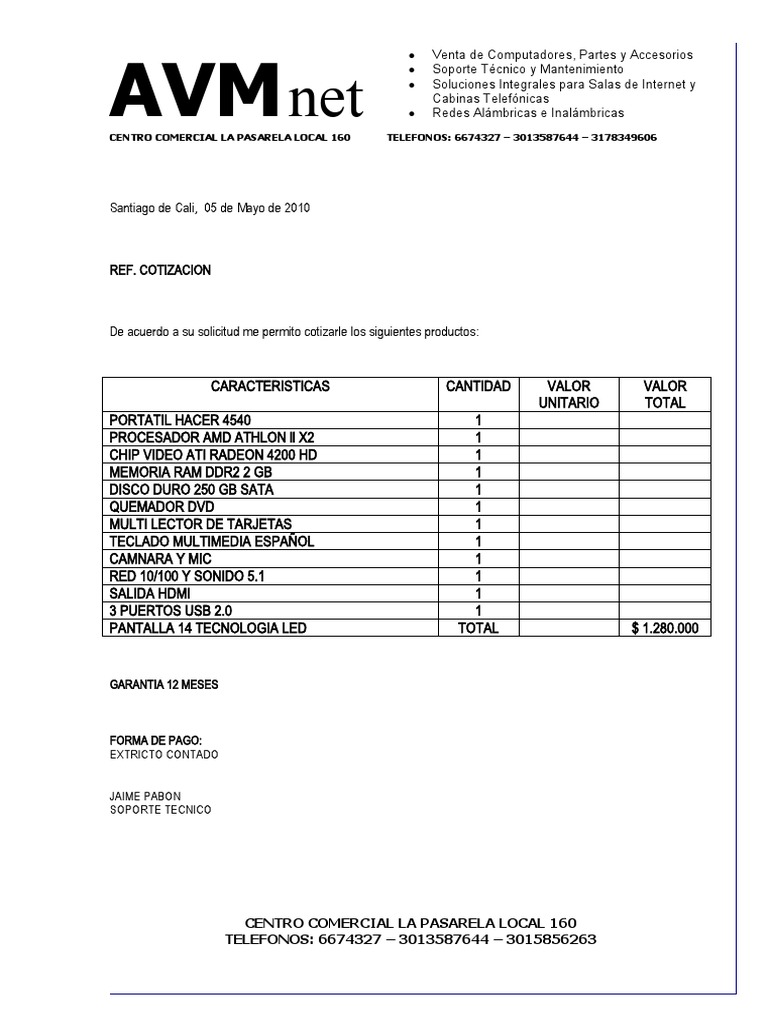 Formato cotizacion PORTATIL