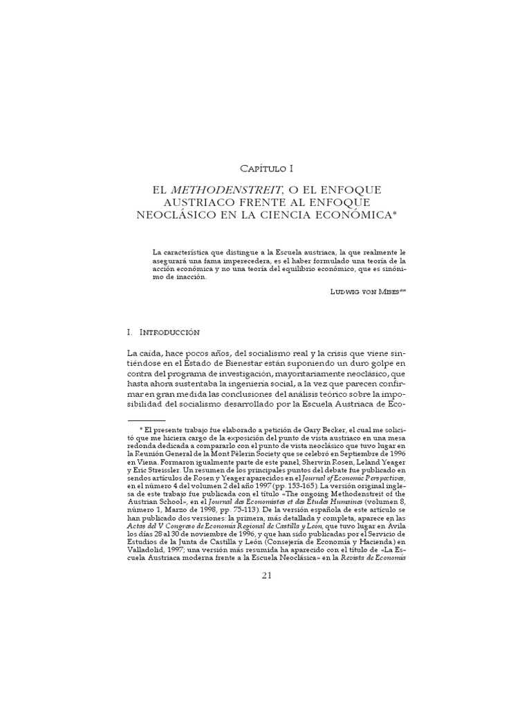 Jesus Huerta de Soto EL METHODENSTREIT, O EL ENFOQUE AUSTRIACO FRENTE