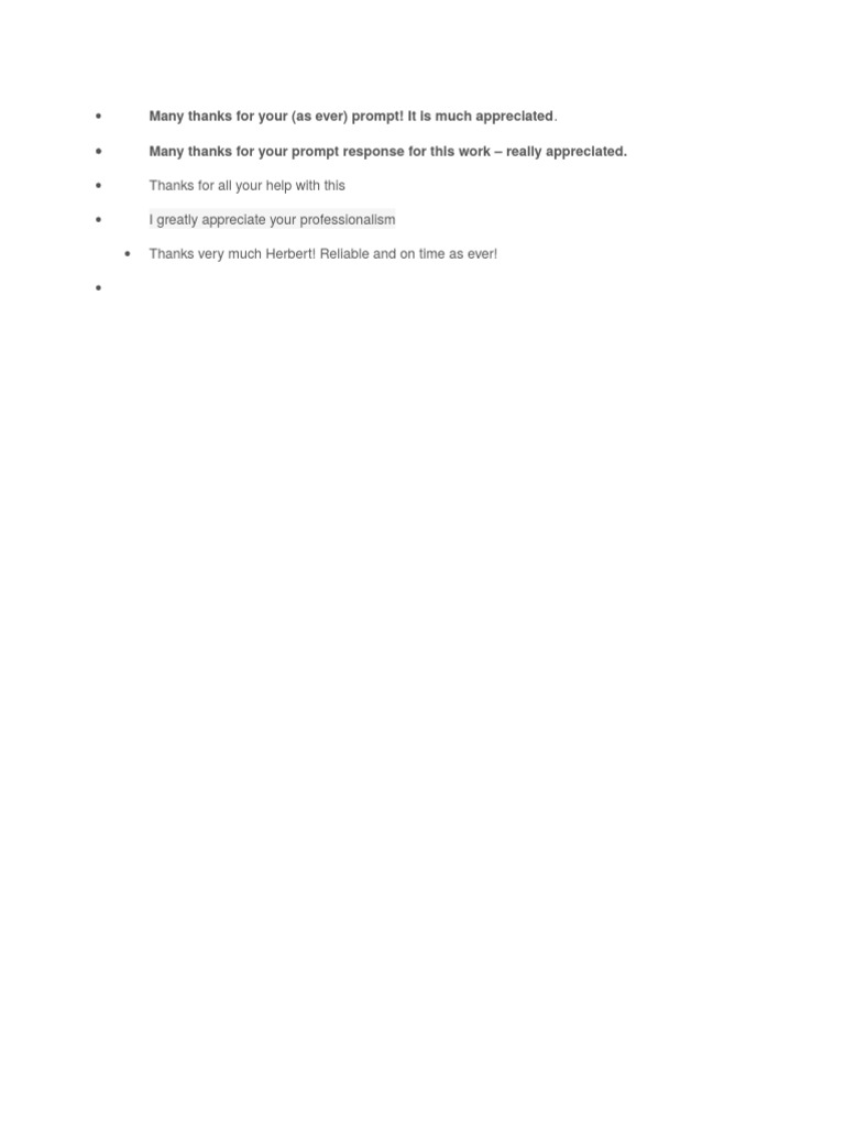 Appreciation for Prompt Responses | PDF