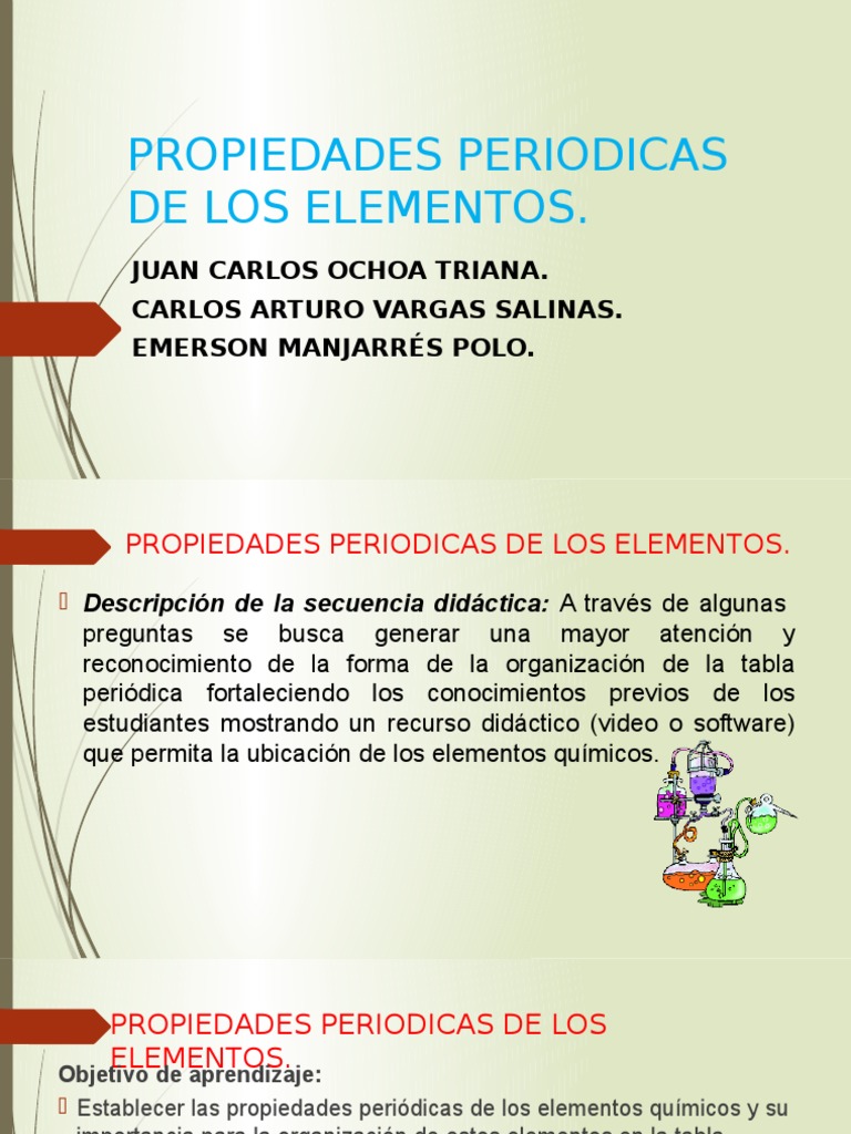 Secuencia didáctica Propiedades Periódicas de Los