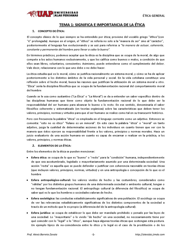 Tema 1 Significado e Importancia de La Ética 1 Moralidad