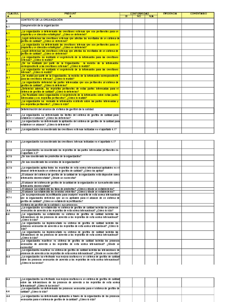 Check List Iso 9001 Rudolf Gallegos | PDF | Gestión de la calidad ...