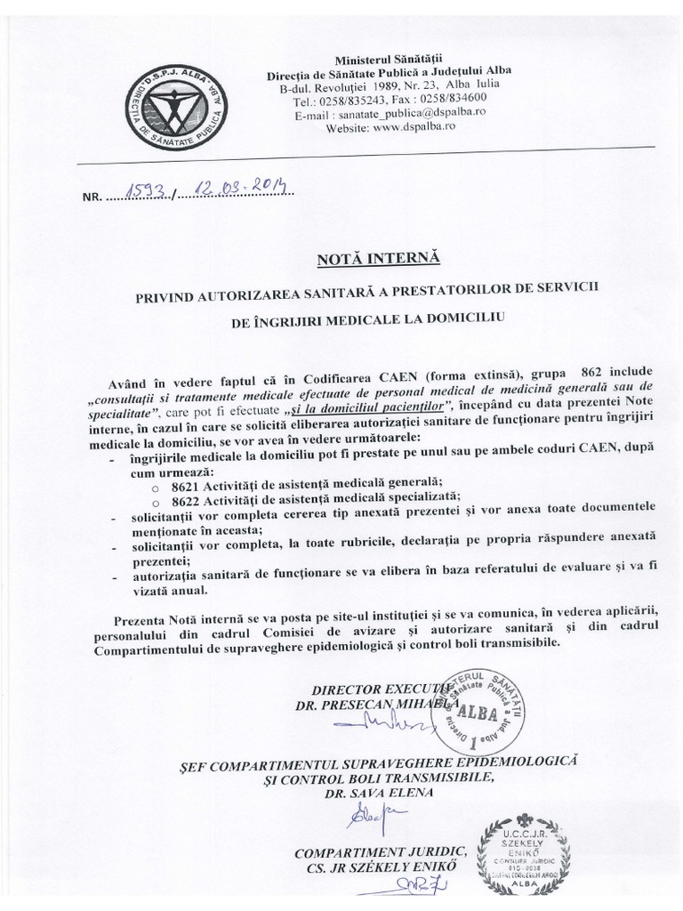 Nota Interna Ingrijiri La Domiciliu