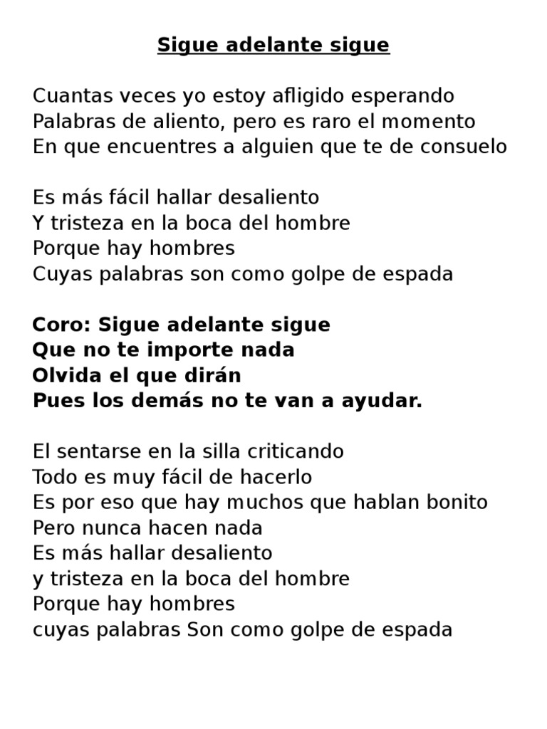 Sigue Adelante: Letra y Mensaje | PDF | Crecimiento personal y ...