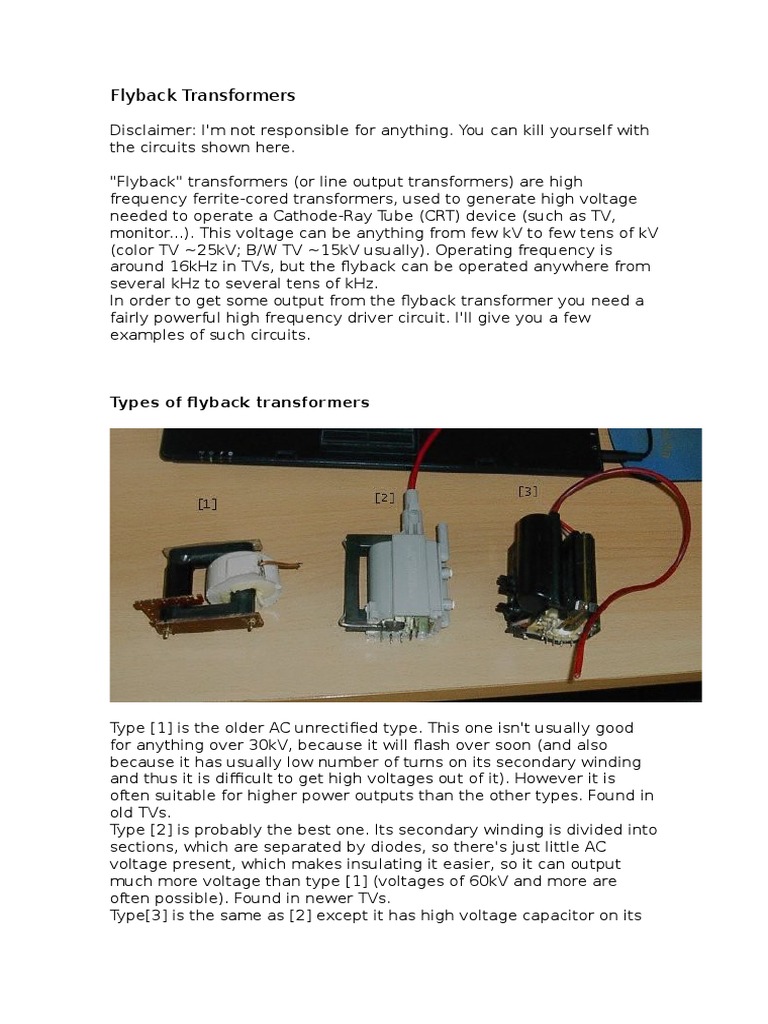 Flyback Transformer Overview and Circuits | PDF | Transformer | Capacitor