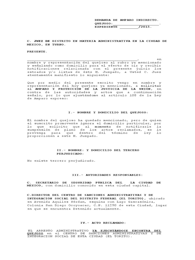 Demanda de Amparo Indirecto | PDF | Derecho Constitucional | Demanda ...