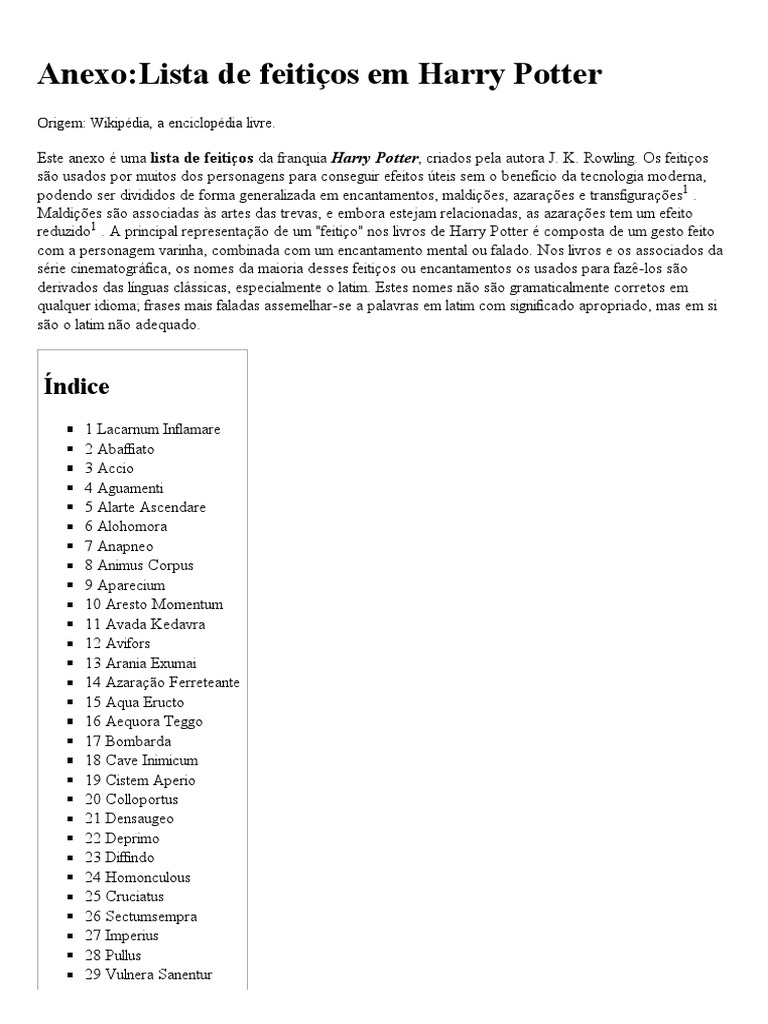 Lista de Feitiços Em Harry Potter | Harry Potter | Mundos de Fantasia