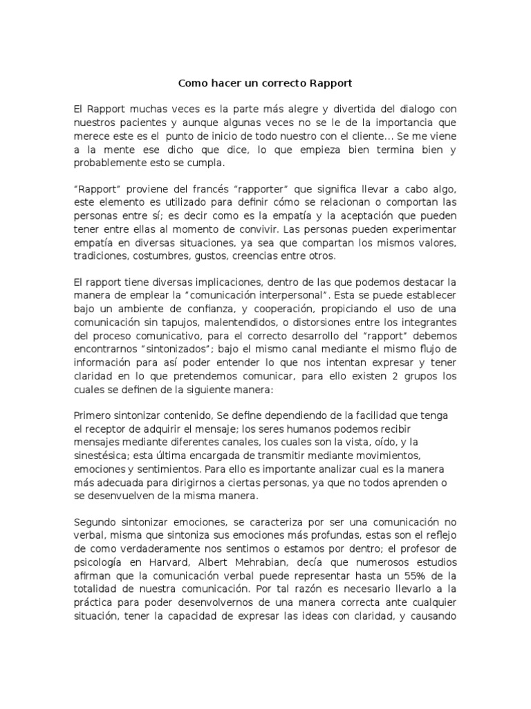 Como Hacer Un Correcto Rapport | PDF