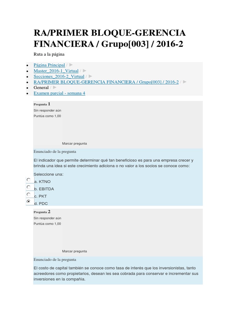 Parcial Semana 4 Gerencia Financiera PDF | PDF | Precios | Mercado ...