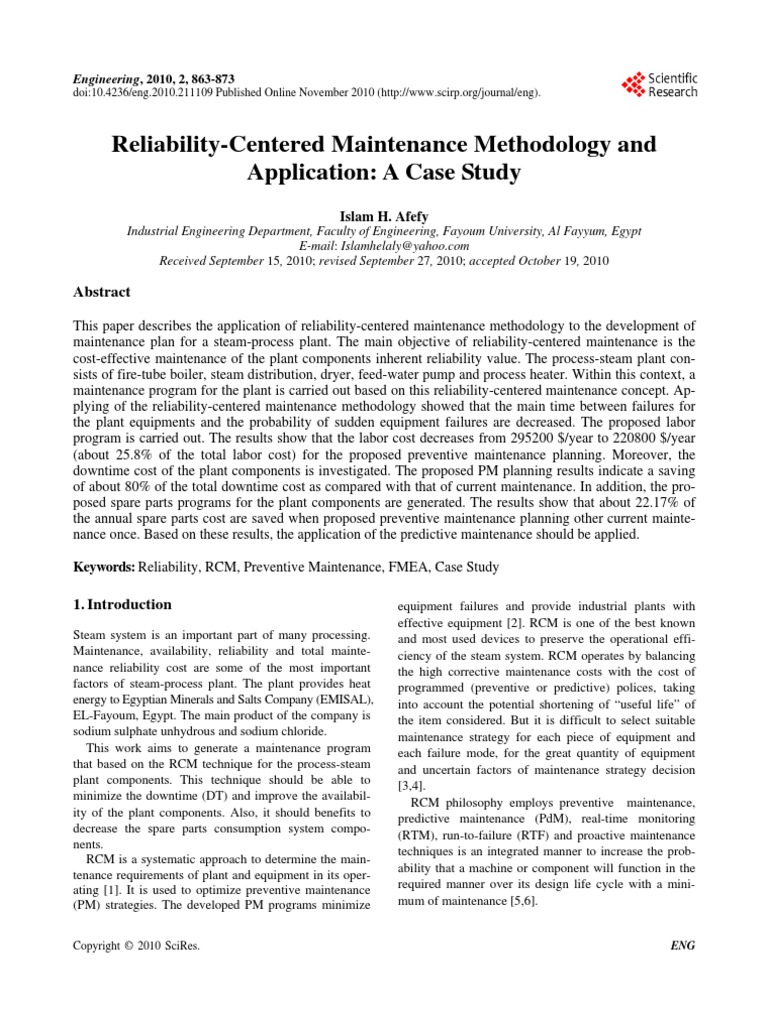 Reliability-Centered Maintenance - Case Study | PDF