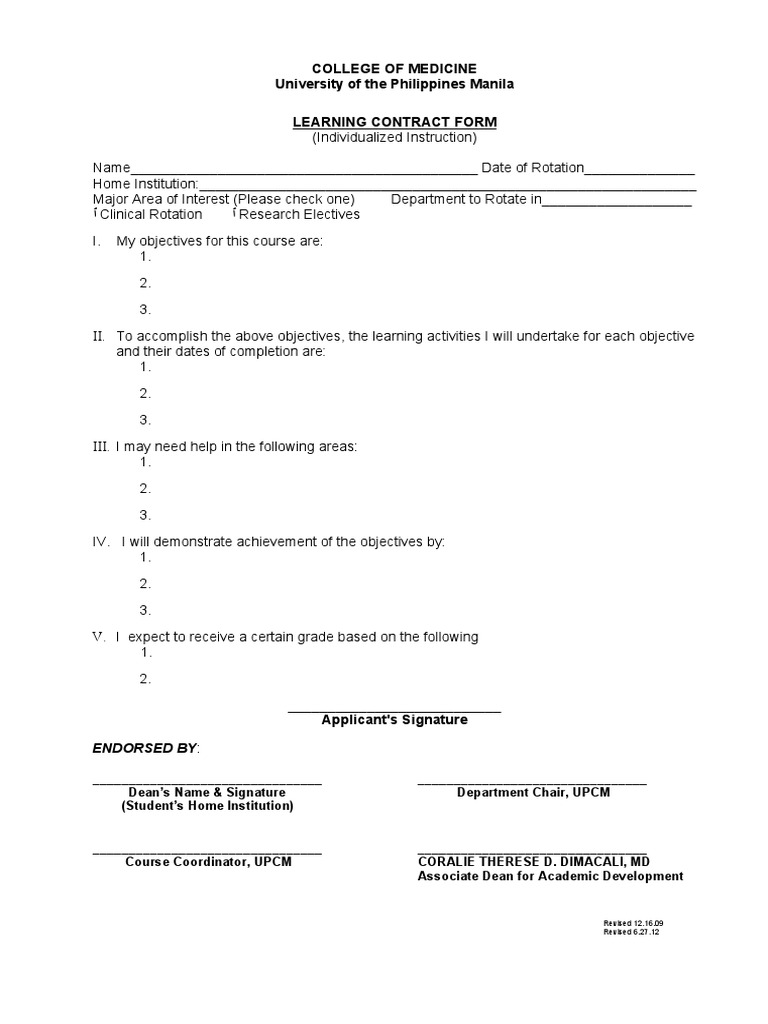 UP Manila Learning Contract Form | PDF | Career & Growth | Business