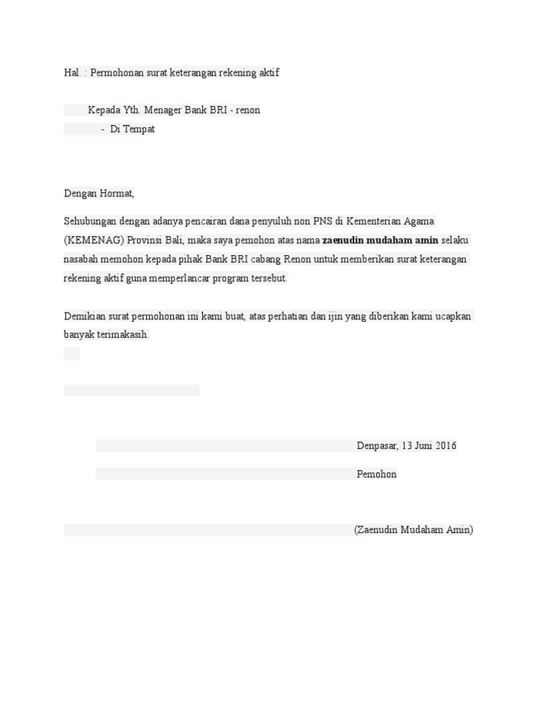 Surat Aktif Rek Contoh Surat Keterangan Karyawan Aktif.