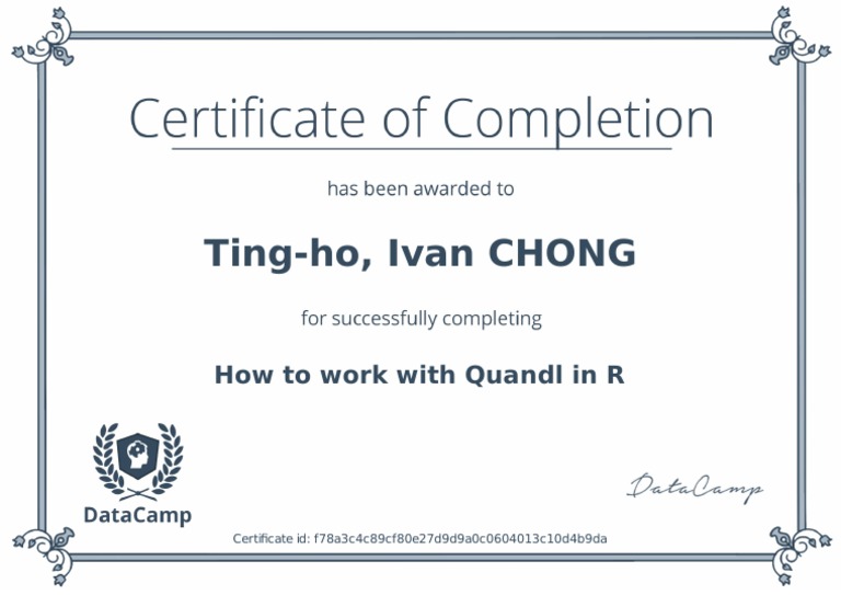 Certificate - How To Work With Quandl in R | PDF
