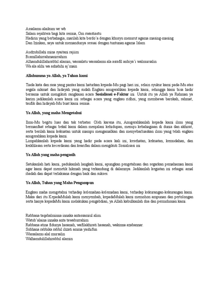 Contoh Doa Kegiatan Sosialisasi