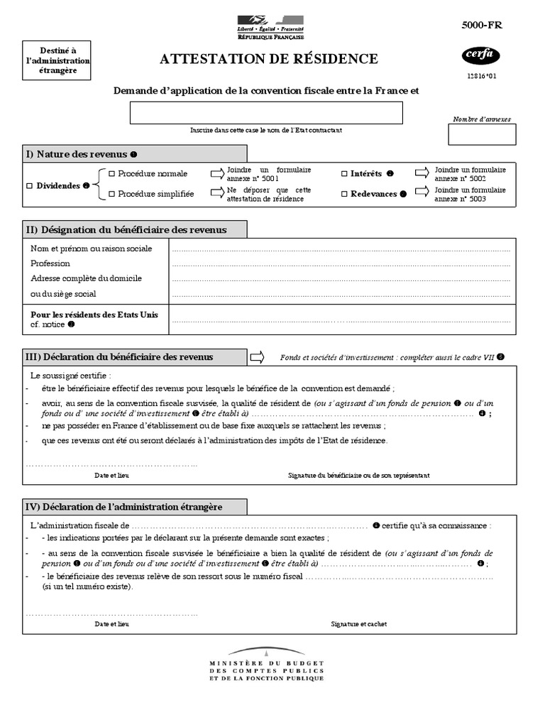 Demande d'Attestation Fiscale