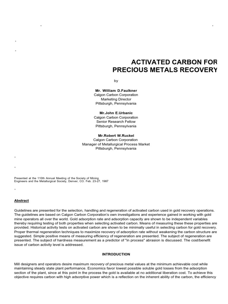 ACTIVATED CARBON For Precious Metals Recovery PDF Adsorption Carbon