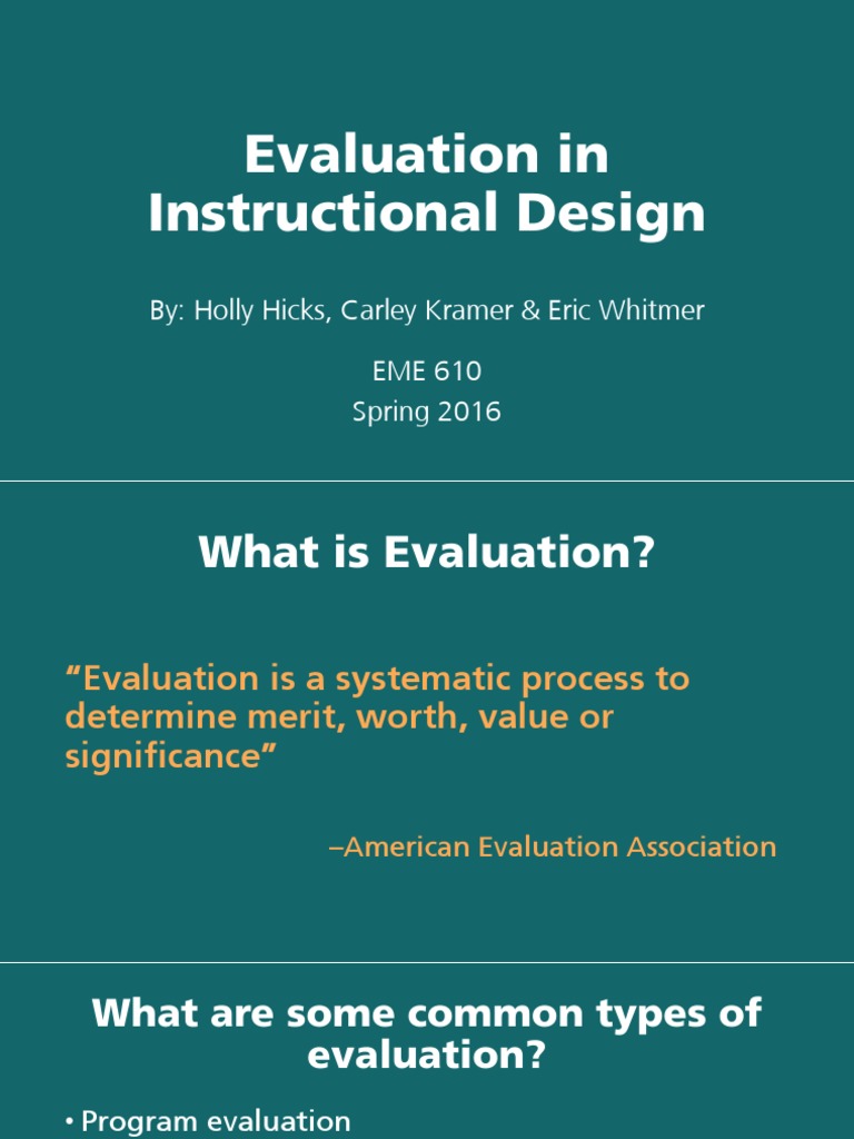 Evaluation in Instructional Design 2 | PDF | Instructional Design ...