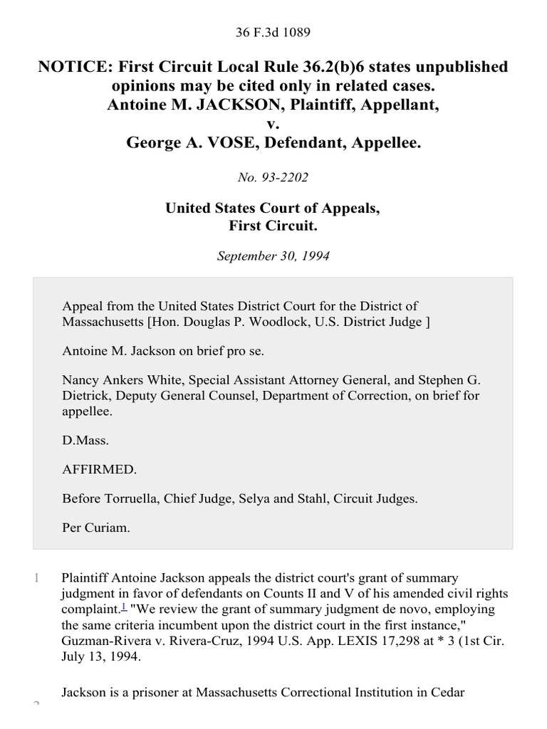 Jackson v. Vose: Prison Disciplinary Appeal | PDF | Witness | Appeal