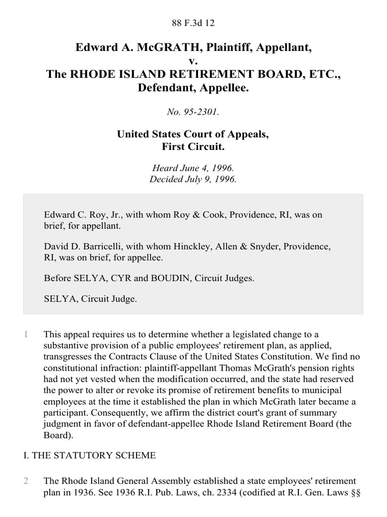 Edward A. Mcgrath, Plaintiff, Appellant, V. The Rhode Island Retirement