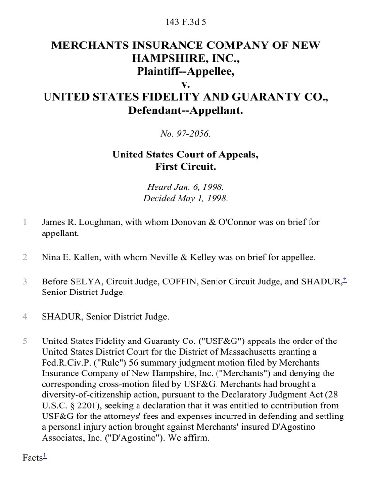 Merchants Ins. Co. v. USF&G Appeal Summary | PDF | Causation (Law ...