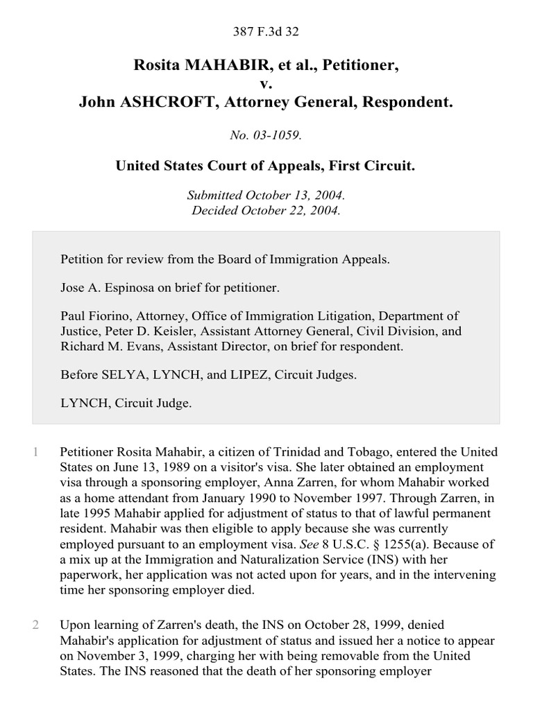 Mahabir v. Ashcroft: Immigration Appeal Case | PDF | Equity (Law ...