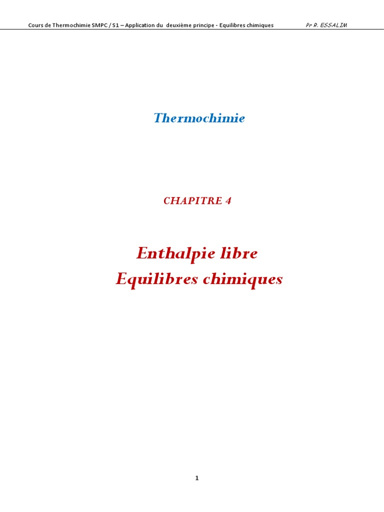 Enthalpie Libre et Équilibres Chimiques | PDF | Enthalpie libre | Enthalpie