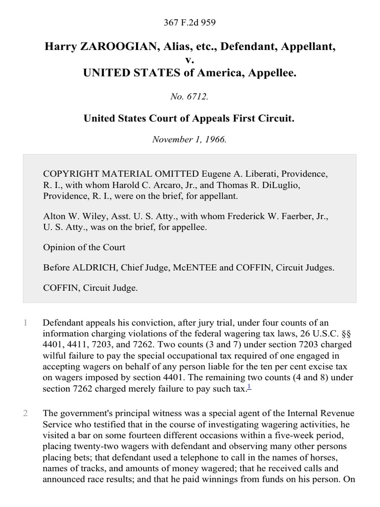 Harry ZAROOGIAN, Alias, etc., Defendant, Appellant, v