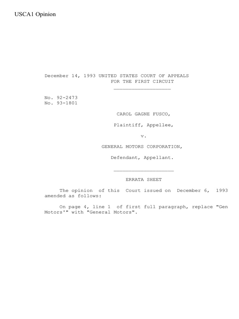 Gagne Fusco v. GMC, 1st Cir. (1993) PDF Objection (Law) Motion In