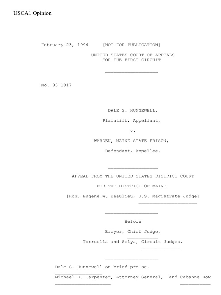 Hunnewell v. Warden, Maine, 1st Cir. (1994) PDF Federal Rules Of