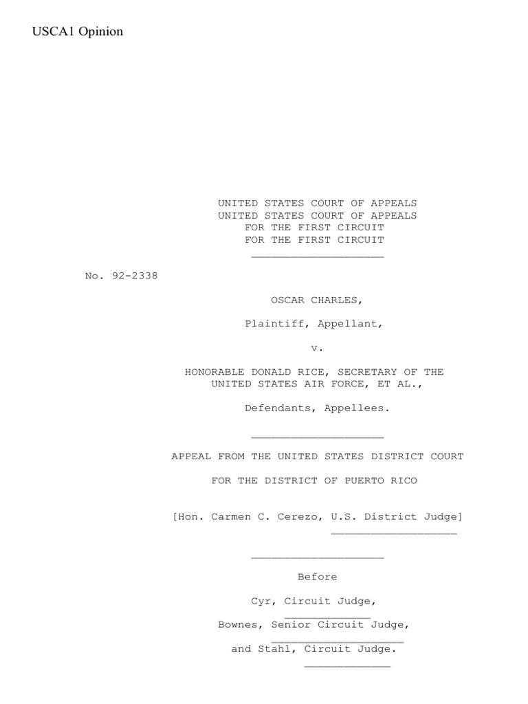 Charles v. Rice, Secretary USAF, 1st Cir. (1994) | PDF | Military ...