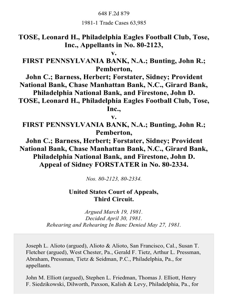 Tose, Leonard H., Philadelphia Eagles Football Club, Tose