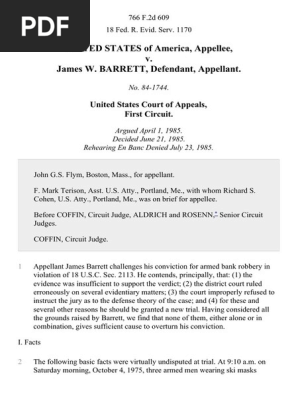 United States v. James W. Barrett, 766 F.2d 609, 1st Cir. (1985)